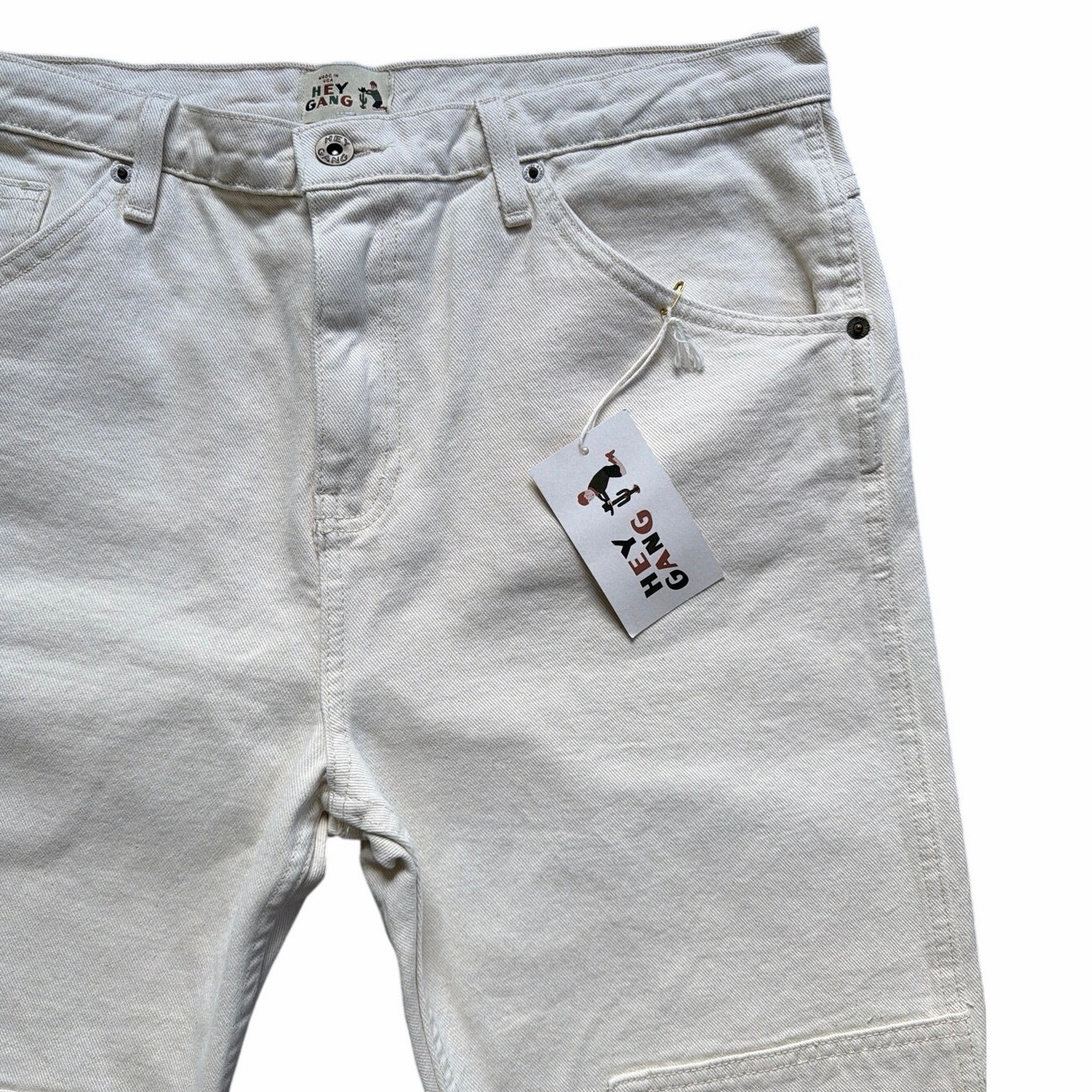Nwt Hey Gang Cream Straight Leg Double Knee Jeans 100% Cotton Women’s Size 32 — image 3 of 6